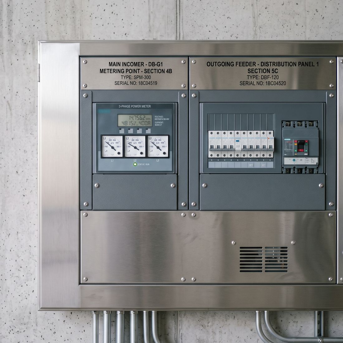 Three-phase metering panel on concrete